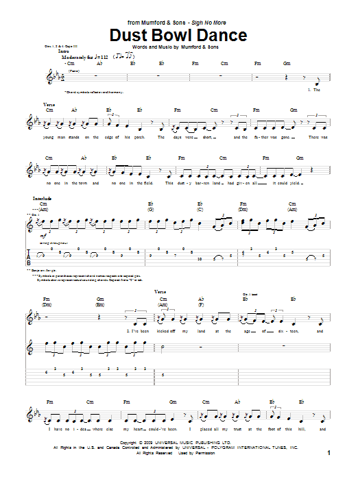 Learn to play Mumford & Sons Dust Bowl Dance sheet music for Guitar Tab in minutes. Mumford & Sons Dust Bowl Dance sheet music preview music notes and score for Guitar Tab including 6 page(s)