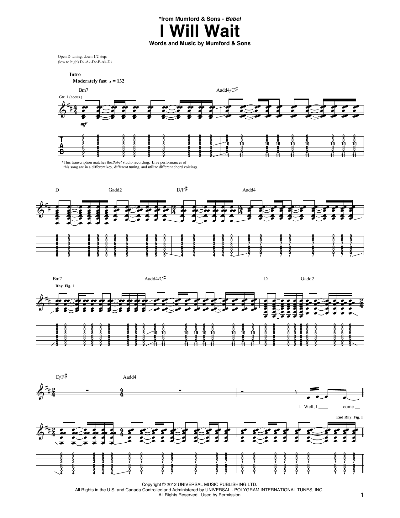 Learn to play Mumford & Sons I Will Wait sheet music for Guitar Tab in minutes. Mumford & Sons I Will Wait sheet music preview music notes and score for Guitar Tab including 5 page(s)