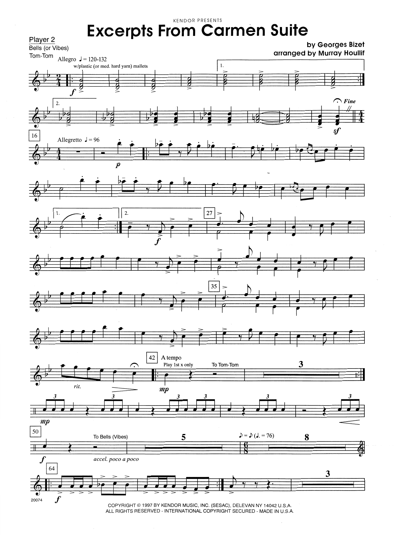 Murray Houllif Excerpts From Carmen Suite - Percussion 2 sheet music preview music notes and score for Percussion Ensemble including 2 page(s)