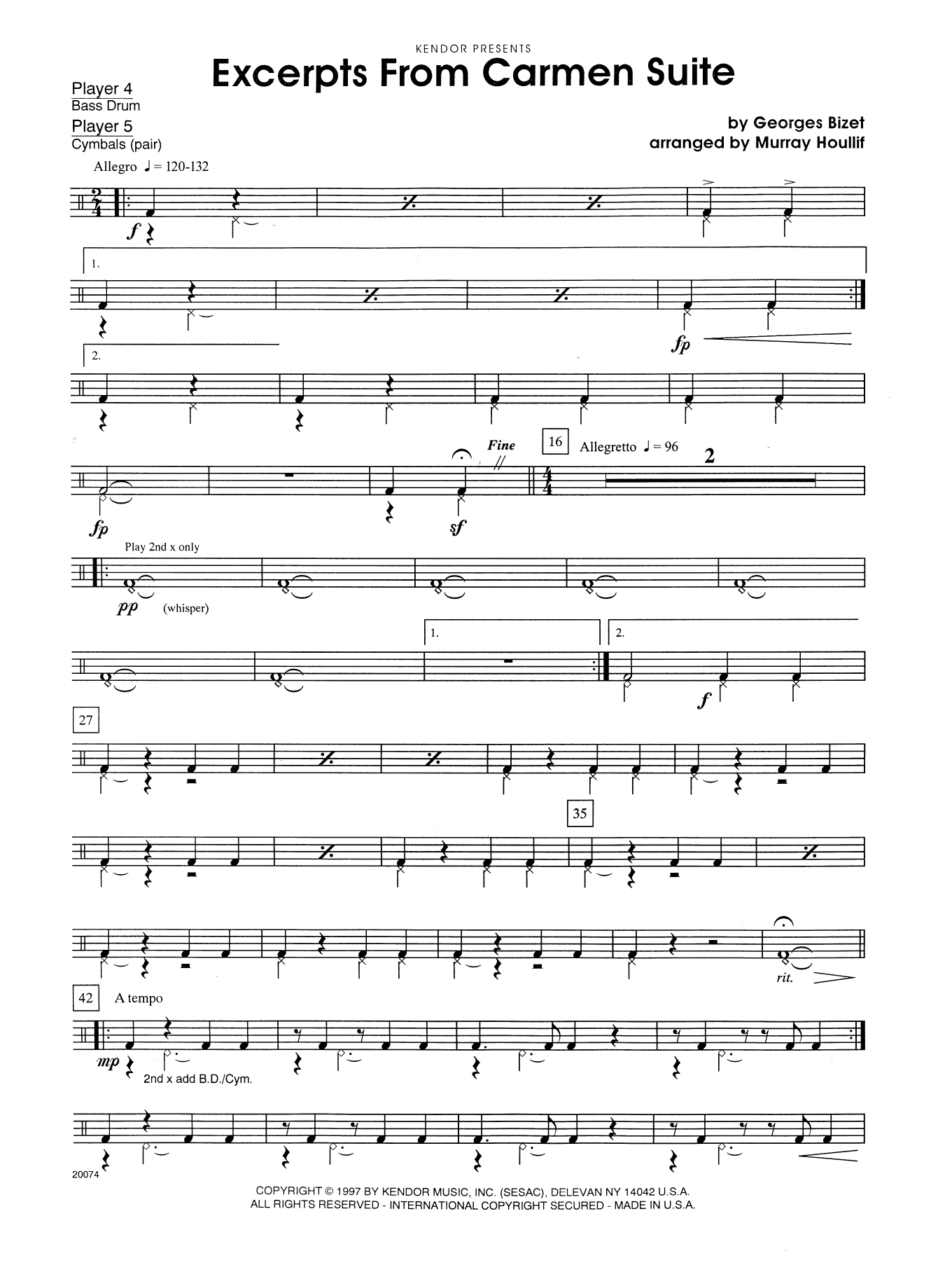Murray Houllif Excerpts From Carmen Suite - Percussion 4-7 sheet music preview music notes and score for Percussion Ensemble including 2 page(s)