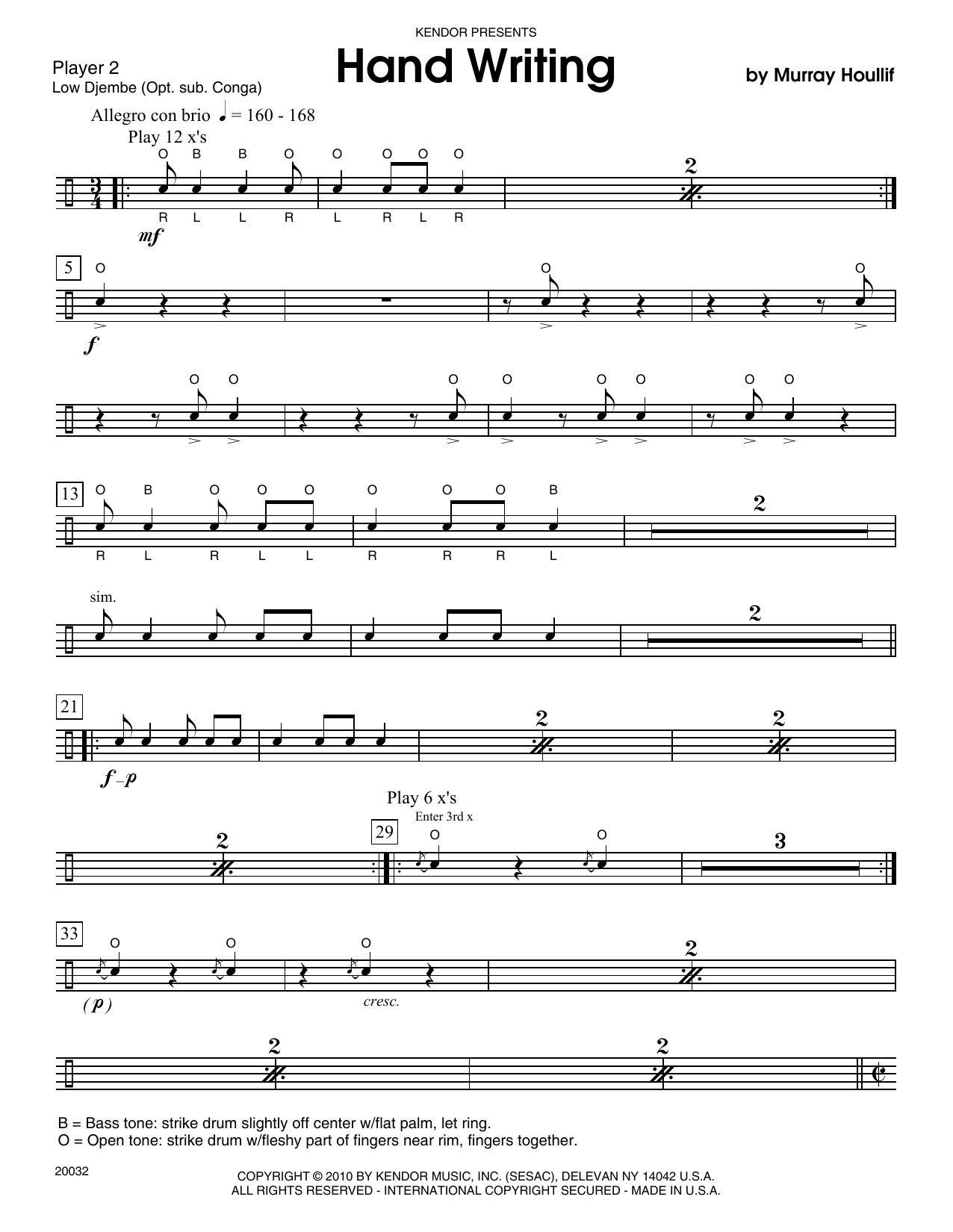 Learn to play Murray Houllif Hand Writing - Percussion 2 sheet music for Percussion Ensemble in minutes. Murray Houllif Hand Writing - Percussion 2 sheet music preview music notes and score for Percussion Ensemble including 2 page(s)