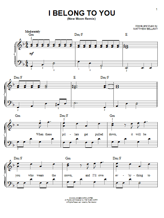 Learn to play Muse I Belong To You (New Moon Remix) sheet music for Easy Piano in minutes. Muse I Belong To You (New Moon Remix) sheet music preview music notes and score for Easy Piano including 5 page(s)