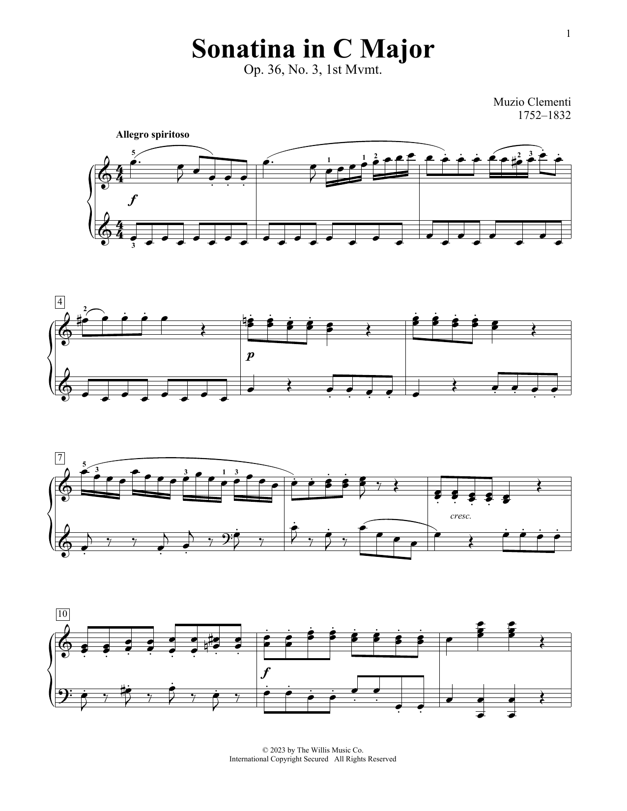 Muzio Clementi Sonatina In C Major, Op. 36, No. 3, 1st Mvmt sheet music, chords, lyrics - Printable PDF for Educational Piano