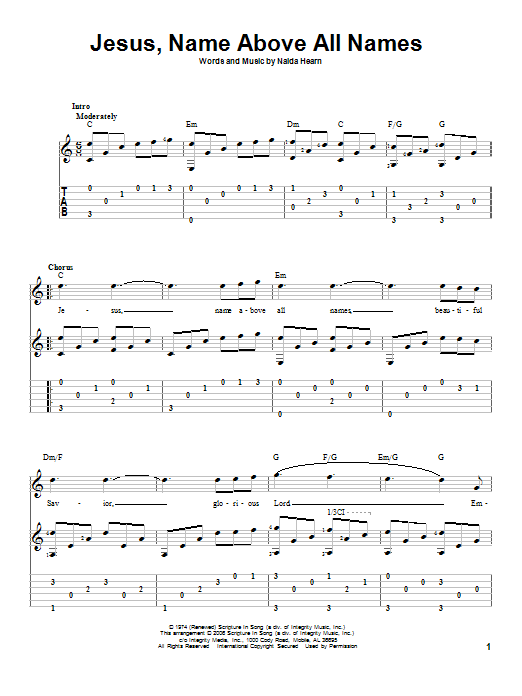Learn to play Naida Hearn Jesus, Name Above All Names sheet music for E-Z Play Today in minutes. Naida Hearn Jesus, Name Above All Names sheet music preview music notes and score for E-Z Play Today including 2 page(s)