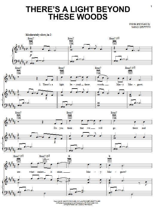 Learn to play Nanci Griffith There's A Light Beyond These Woods sheet music for Piano, Vocal & Guitar (Right-Hand Melody) in minutes. Nanci Griffith There's A Light Beyond These Woods sheet music preview music notes and score for Piano, Vocal & Guitar (Right-Hand Melody) including 7 page(s)