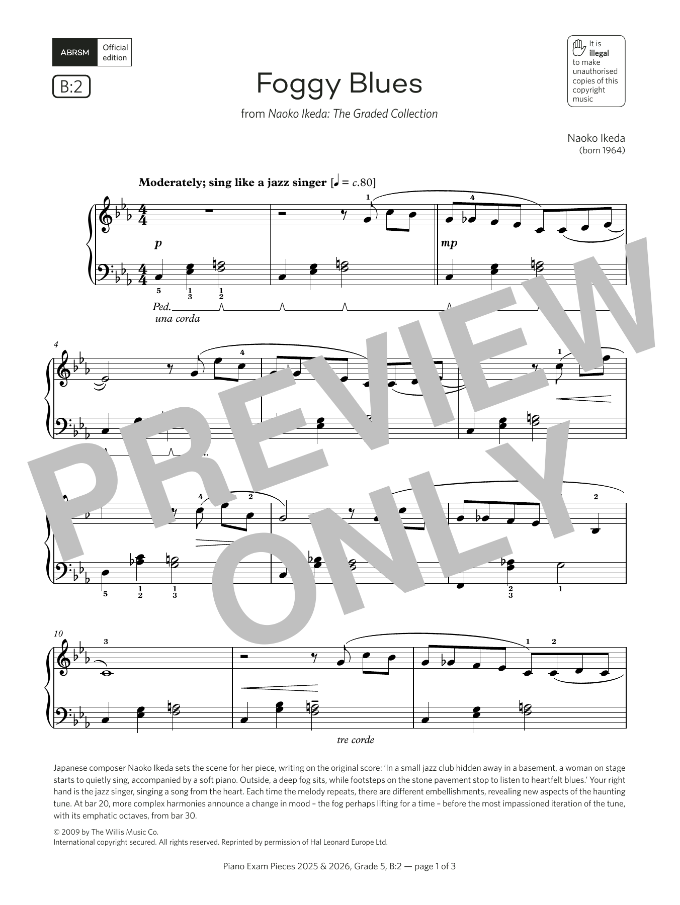 Naoko Ikeda Foggy Blues (Grade 5, list B2, from the ABRSM Piano Syllabus 2025 & 2026) sheet music, chords, lyrics - Printable PDF for Piano Solo