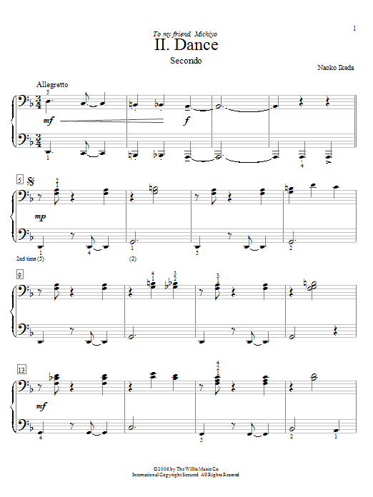 Learn to play Naoko Ikeda Dance sheet music for Piano Duet in minutes. Naoko Ikeda Dance sheet music preview music notes and score for Piano Duet including 6 page(s)