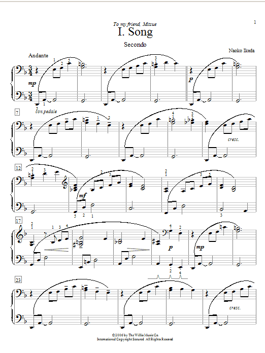 Learn to play Naoko Ikeda Song sheet music for Piano Duet in minutes. Naoko Ikeda Song sheet music preview music notes and score for Piano Duet including 4 page(s)