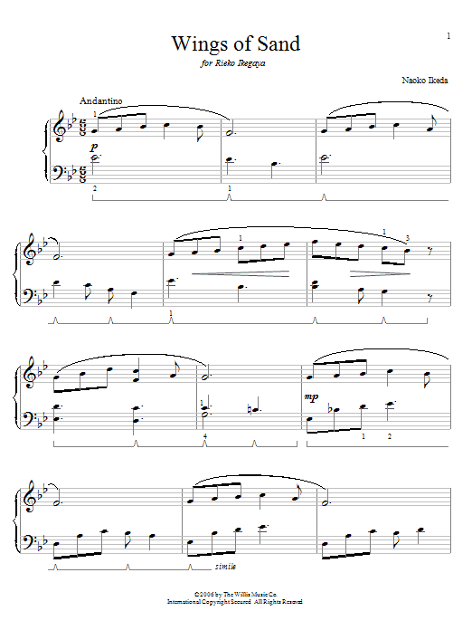 Learn to play Naoko Ikeda Wings Of Sand sheet music for Easy Piano in minutes. Naoko Ikeda Wings Of Sand sheet music preview music notes and score for Easy Piano including 4 page(s)