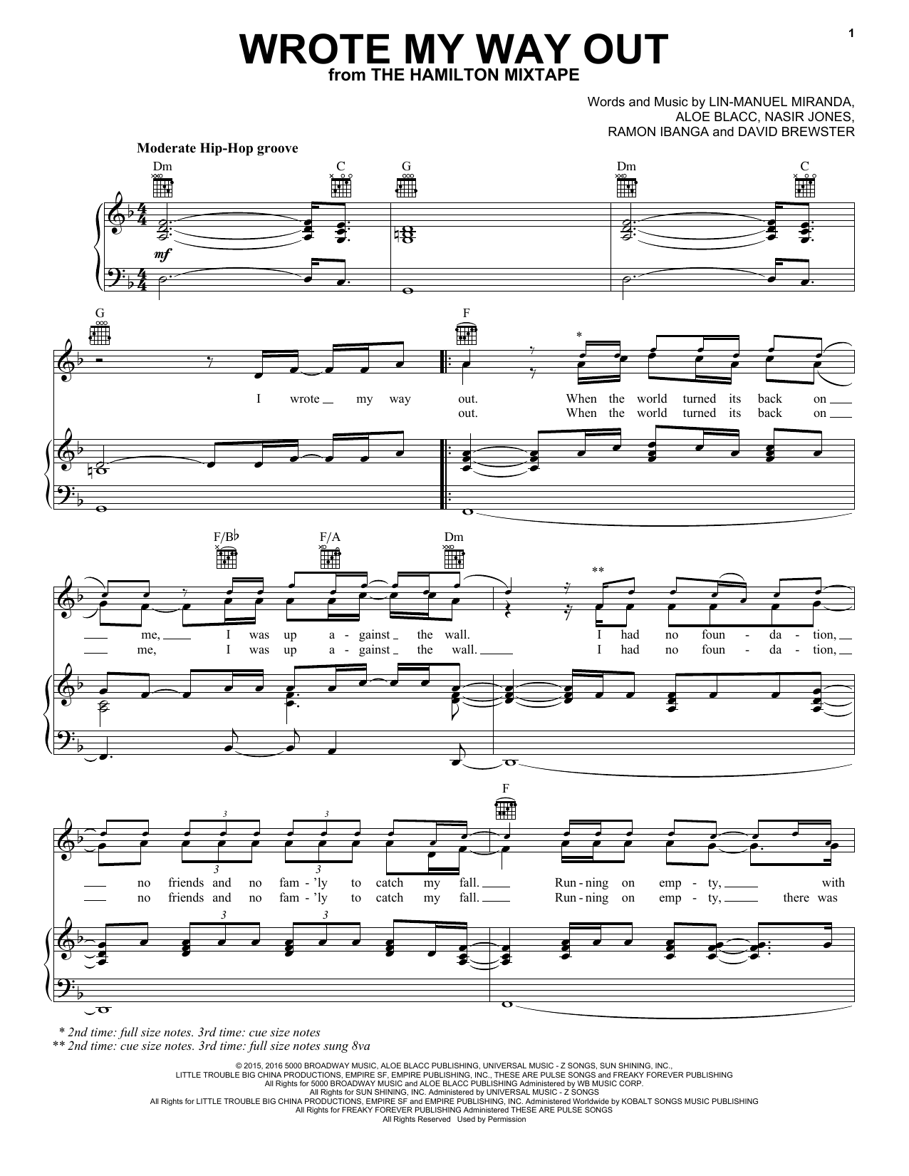 Lin-Manuel Miranda Wrote My Way Out sheet music, chords, lyrics - Printable PDF for Piano, Vocal & Guitar (Right-Hand Melody)