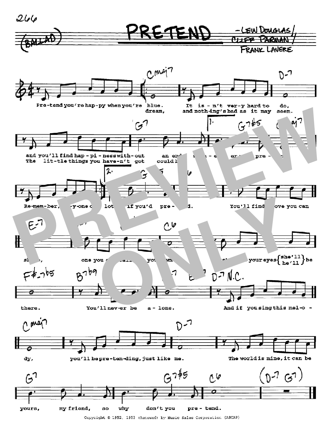 Nat King Cole Pretend sheet music, chords, lyrics - Printable PDF for Real Book – Melody, Lyrics & Chords