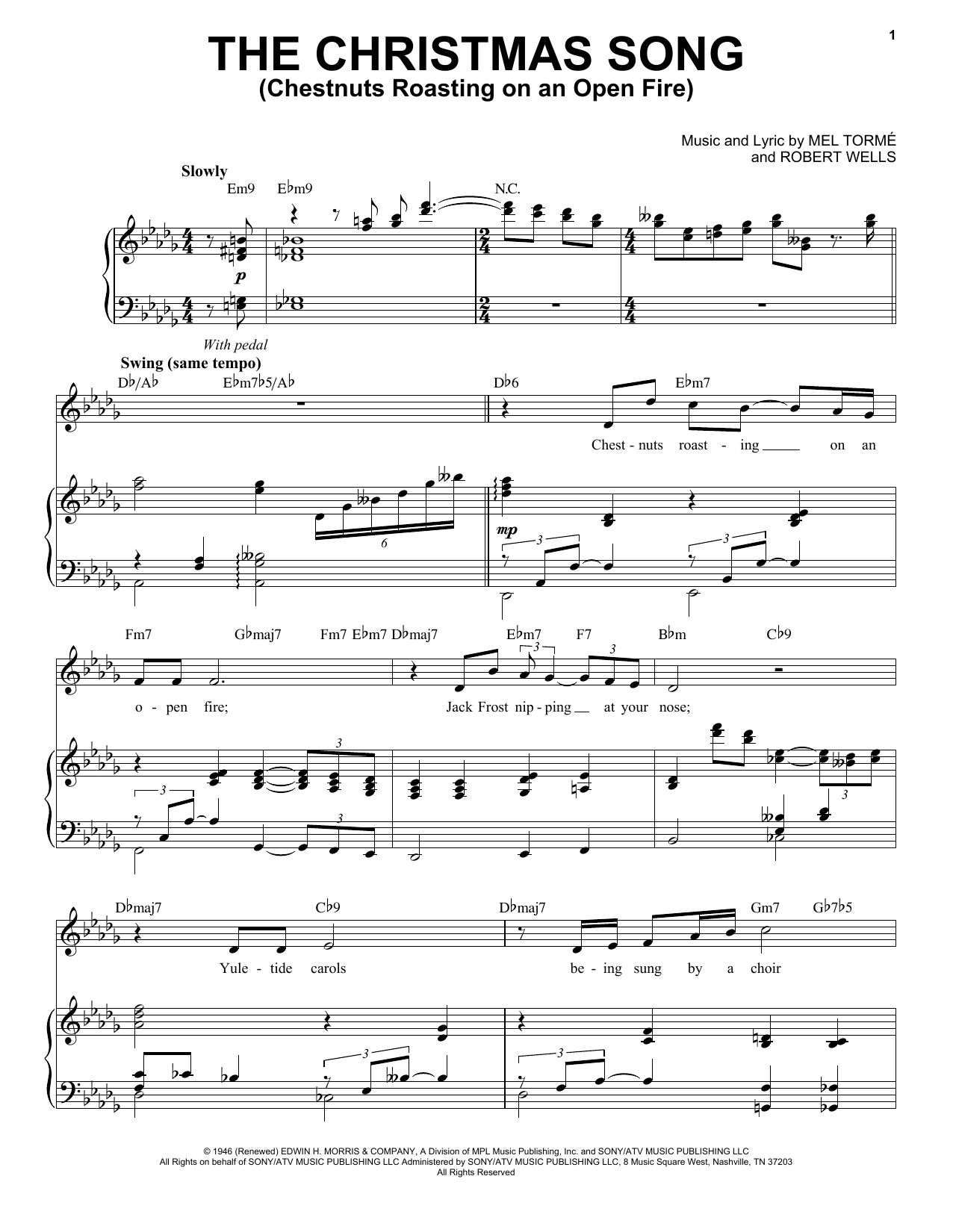 Nat King Cole The Christmas Song (Chestnuts Roasting On An Open Fire) sheet music, chords, lyrics - Printable PDF for Piano & Vocal