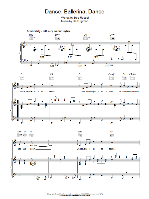 Nat King Cole Dance, Ballerina, Dance sheet music, chords, lyrics - Printable PDF for Piano, Vocal & Guitar (Right-Hand Melody)