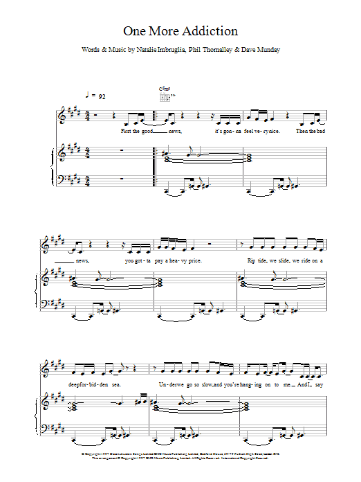Download Natalie Imbruglia One More Addiction sheet music notes and chords for Piano, Vocal & Guitar - Download Printable PDF and start playing in minutes.
