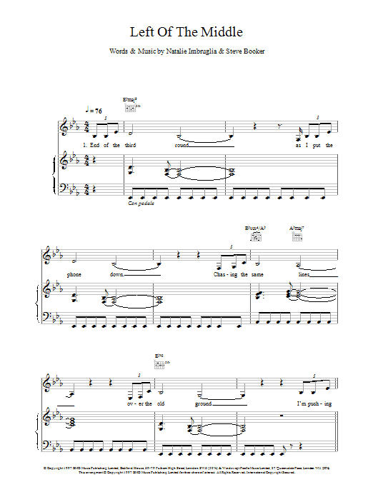 Natalie Imbruglia Left Of The Middle sheet music preview music notes and score for Piano, Vocal & Guitar including 7 page(s)