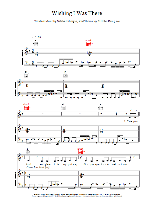 Natalie Imbruglia Wishing I Was There sheet music preview music notes and score for Piano, Vocal & Guitar including 5 page(s)