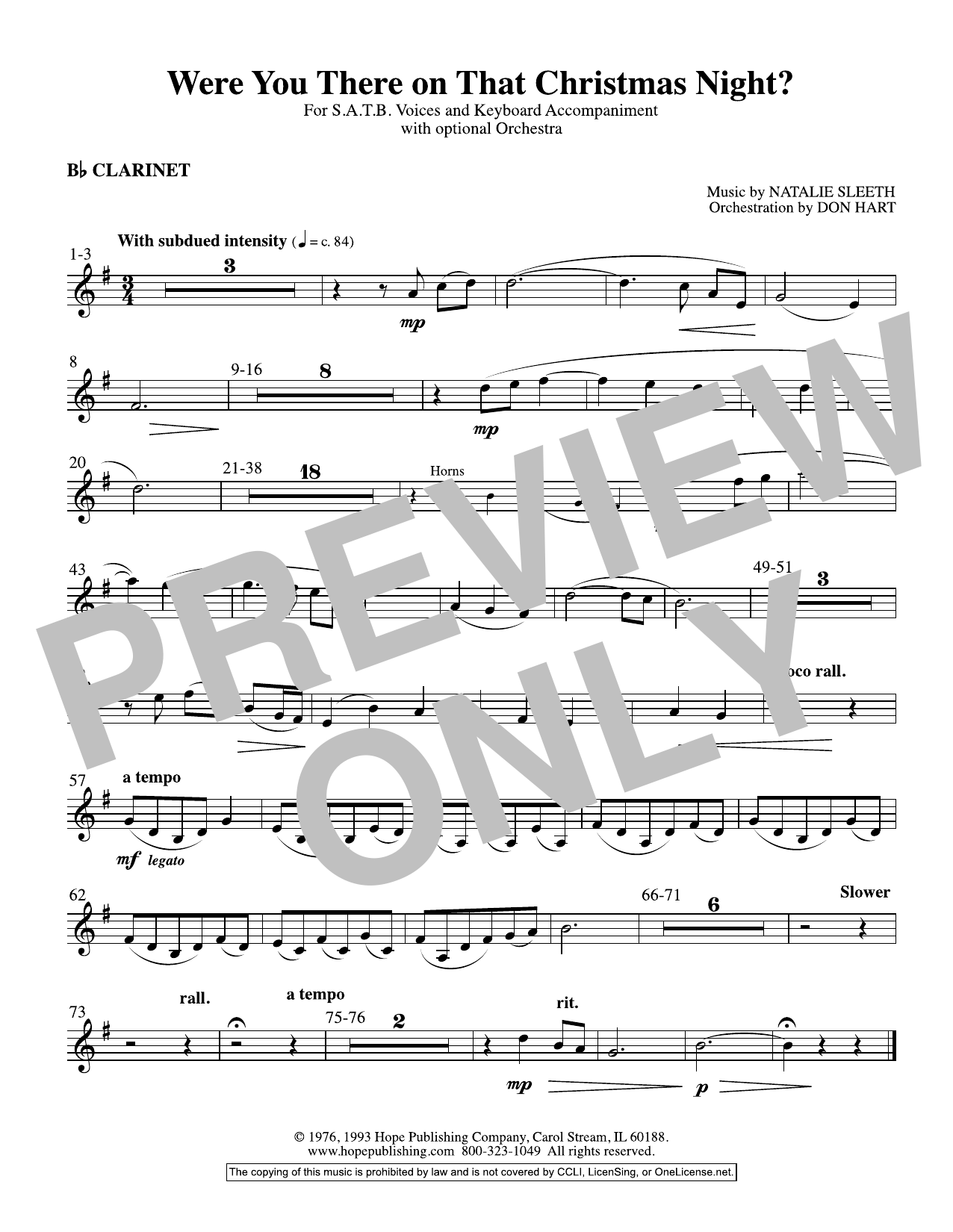 Learn to play NATALIE SLEETH Were You There On That Christmas Night? (arr. Don Hart) - Clarinet sheet music for Choir Instrumental Pak in minutes. NATALIE SLEETH Were You There On That Christmas Night? (arr. Don Hart) - Clarinet sheet music preview music notes and score for Choir Instrumental Pak including 1 page(s)