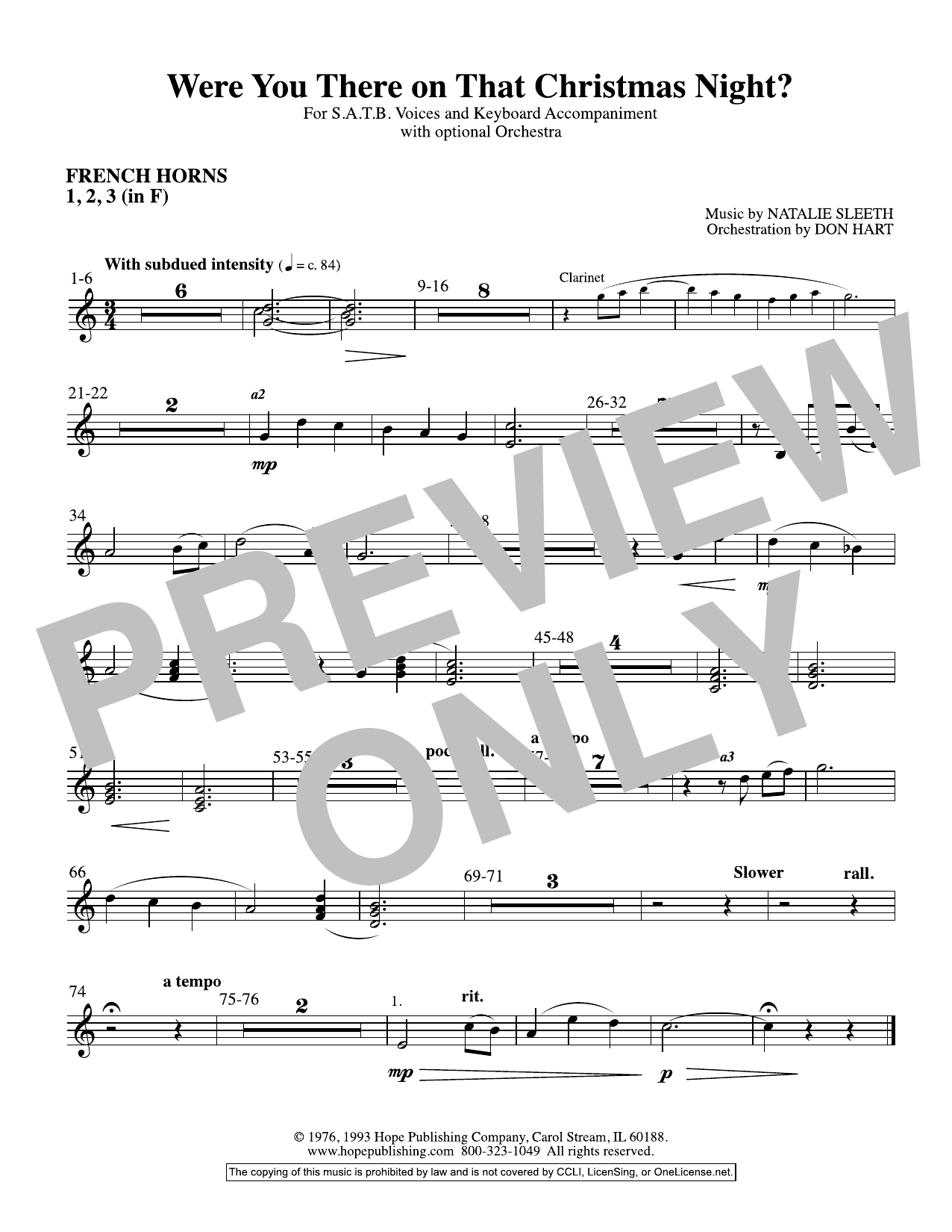 Learn to play NATALIE SLEETH Were You There On That Christmas Night? (arr. Don Hart) - F Horn 1,2,3 sheet music for Choir Instrumental Pak in minutes. NATALIE SLEETH Were You There On That Christmas Night? (arr. Don Hart) - F Horn 1,2,3 sheet music preview music notes and score for Choir Instrumental Pak including 1 page(s)