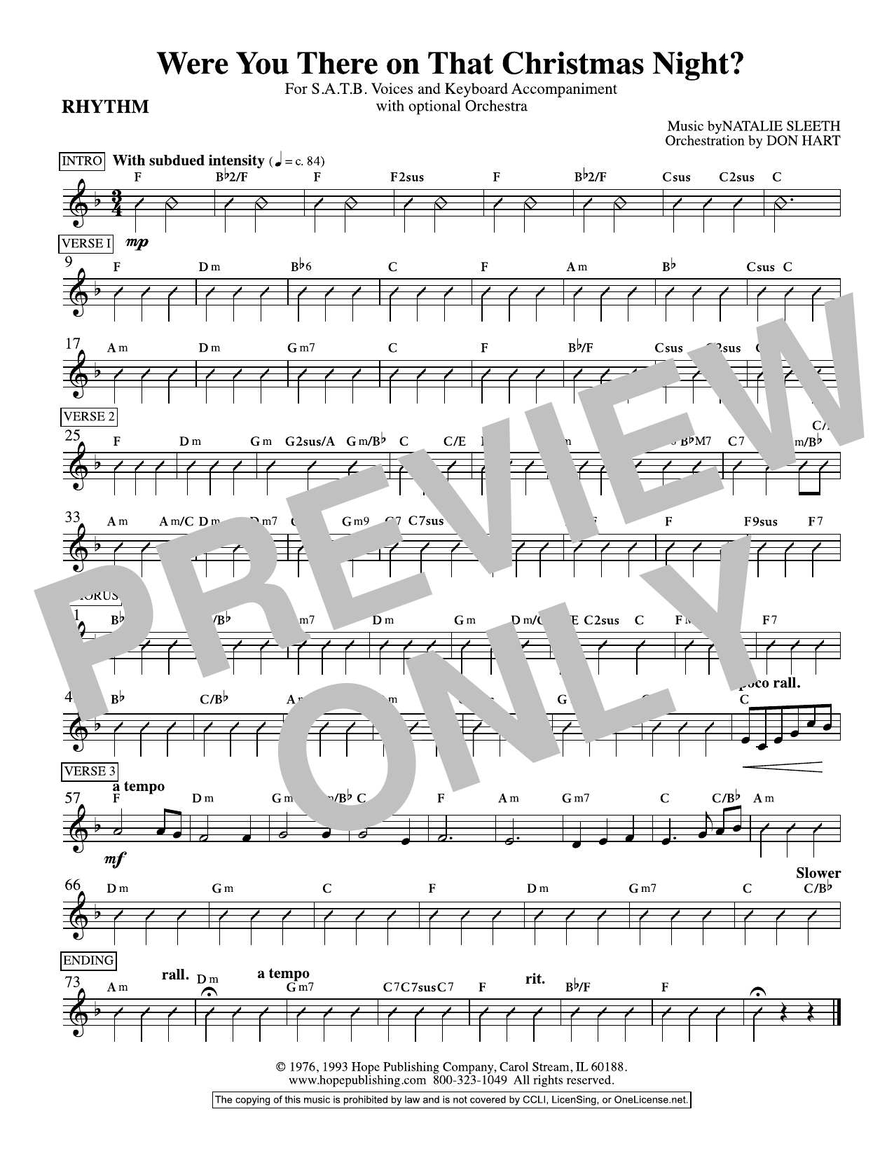 Learn to play NATALIE SLEETH Were You There On That Christmas Night? (arr. Don Hart) - Rhythm sheet music for Choir Instrumental Pak in minutes. NATALIE SLEETH Were You There On That Christmas Night? (arr. Don Hart) - Rhythm sheet music preview music notes and score for Choir Instrumental Pak including 1 page(s)