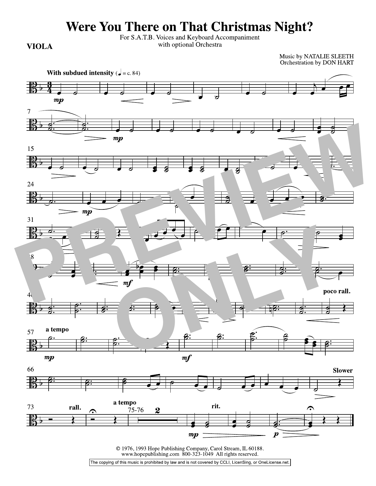 Learn to play NATALIE SLEETH Were You There On That Christmas Night? (arr. Don Hart) - Viola sheet music for Choir Instrumental Pak in minutes. NATALIE SLEETH Were You There On That Christmas Night? (arr. Don Hart) - Viola sheet music preview music notes and score for Choir Instrumental Pak including 1 page(s)
