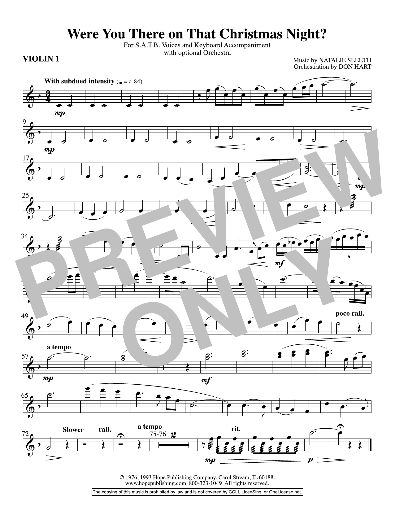Learn to play NATALIE SLEETH Were You There On That Christmas Night? (arr. Don Hart) - Violin 1 sheet music for Choir Instrumental Pak in minutes. NATALIE SLEETH Were You There On That Christmas Night? (arr. Don Hart) - Violin 1 sheet music preview music notes and score for Choir Instrumental Pak including 1 page(s)