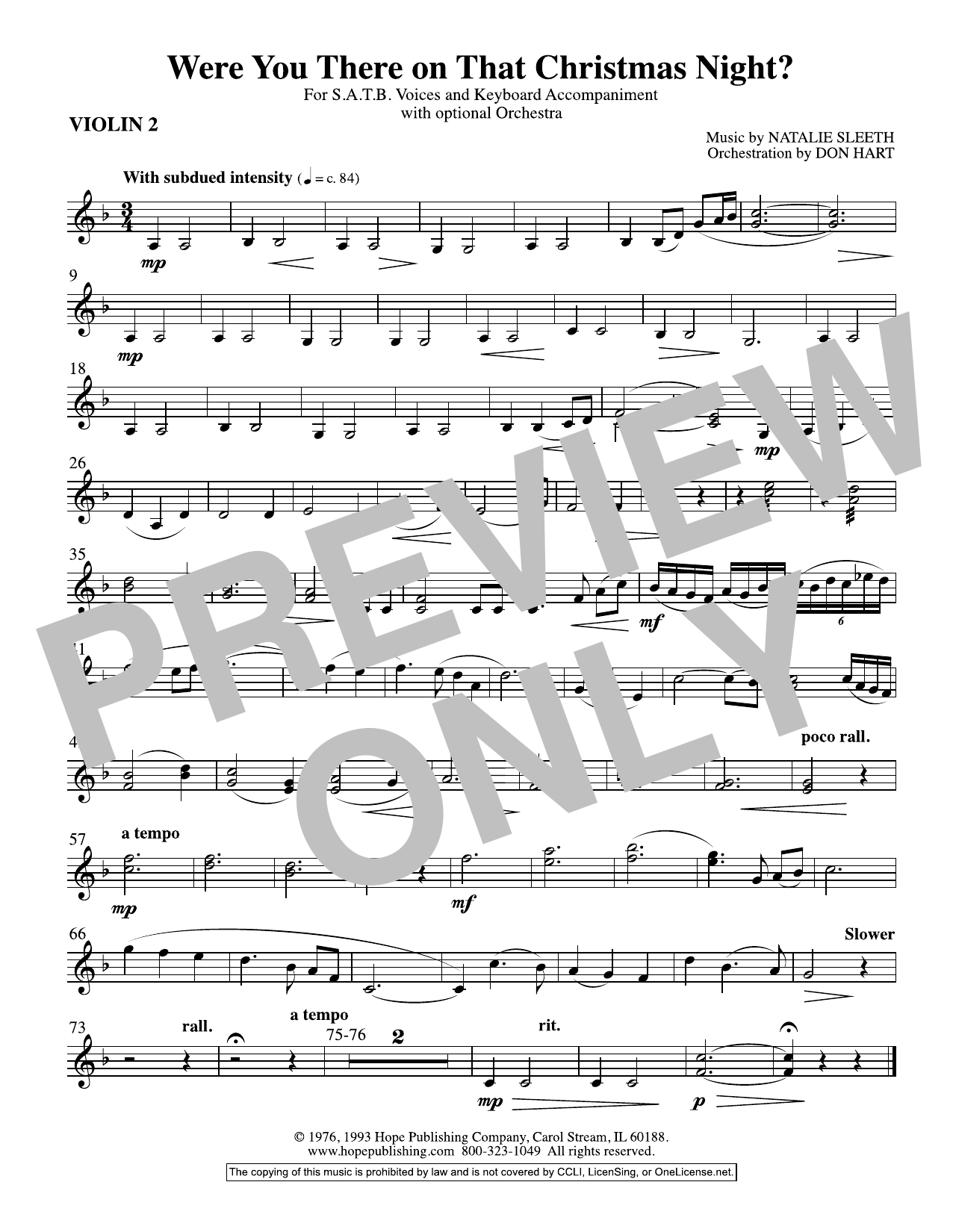 Learn to play NATALIE SLEETH Were You There On That Christmas Night? (arr. Don Hart) - Violin 2 sheet music for Choir Instrumental Pak in minutes. NATALIE SLEETH Were You There On That Christmas Night? (arr. Don Hart) - Violin 2 sheet music preview music notes and score for Choir Instrumental Pak including 1 page(s)