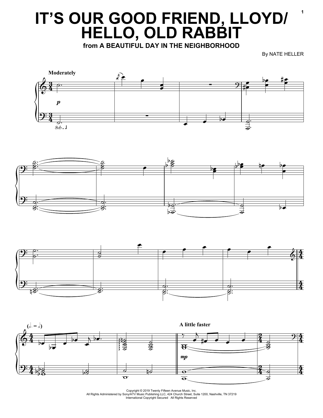 Nate Heller It's Our Good Friend, Lloyd/Hello, Old Rabbit (from A Beautiful Day in the Neighborhood) sheet music, chords, lyrics - Printable PDF for Piano Solo