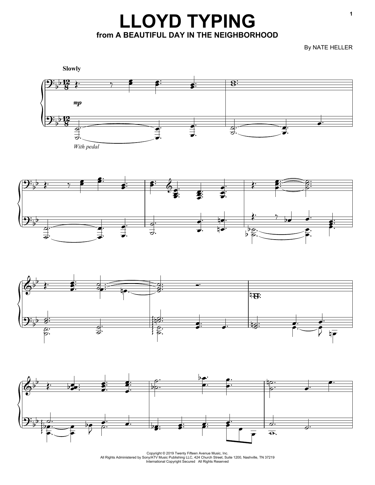 Nate Heller Lloyd Typing (from A Beautiful Day in the Neighborhood) sheet music, chords, lyrics - Printable PDF for Piano Solo