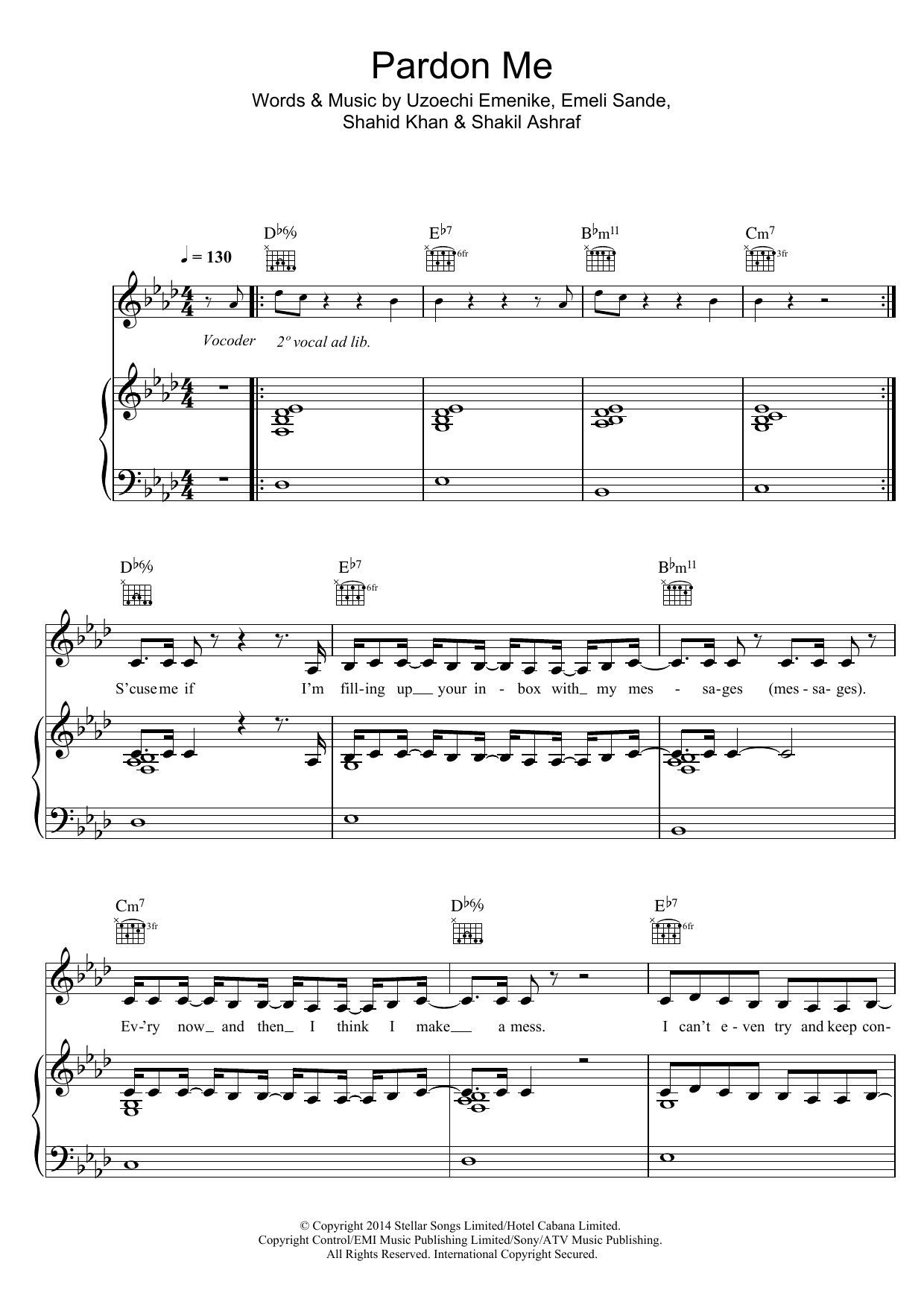Naughty Boy Pardon Me (feat. Professor Green, Laura Mvula, Wilkinson & Ava Lily) sheet music, chords, lyrics - Printable PDF for Piano, Vocal & Guitar (Right-Hand Melody)