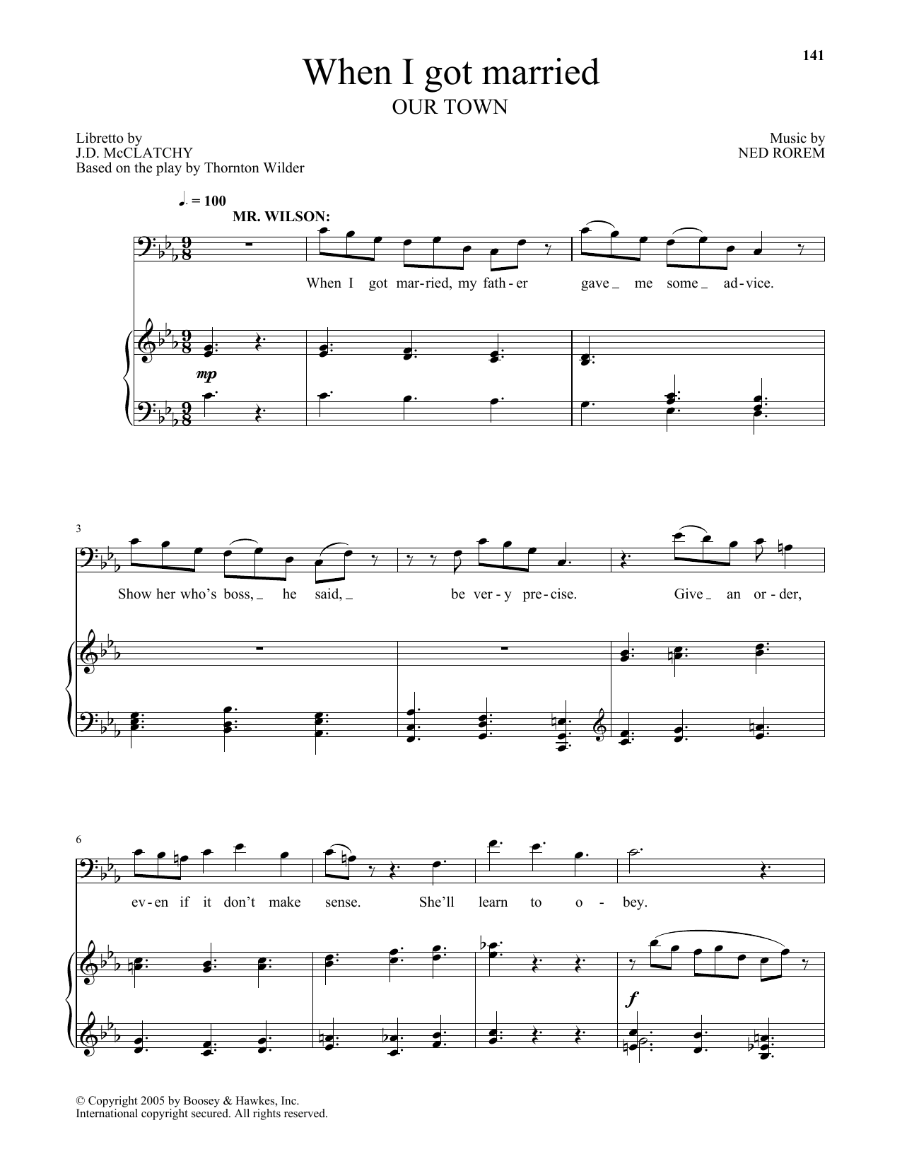 Ned Rorem When I got married (from Our Town) sheet music preview music notes and score for Piano & Vocal including 3 page(s)
