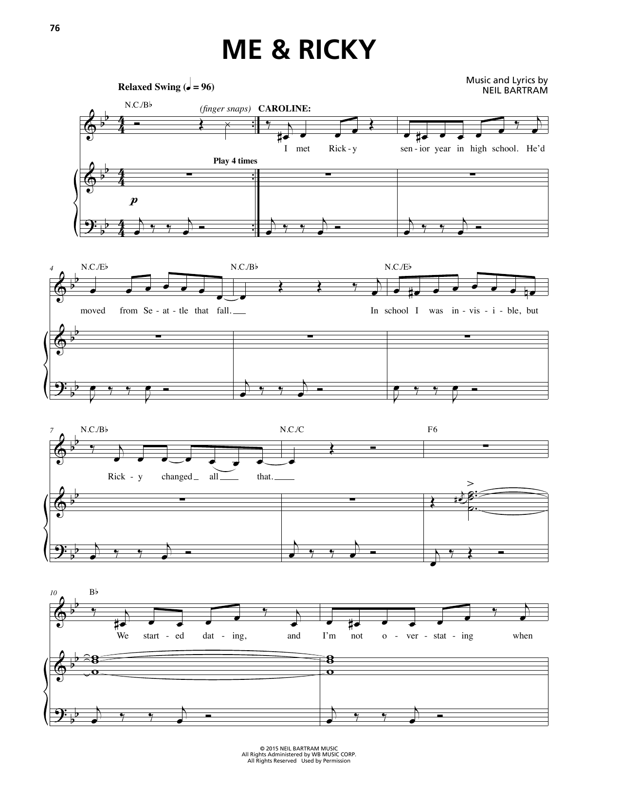Neil Bartram Me & Ricky sheet music, chords, lyrics - Printable PDF for Piano & Vocal