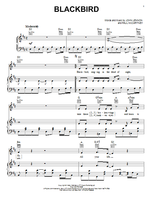 Learn to play Neil Diamond Blackbird sheet music for Piano, Vocal & Guitar (Right-Hand Melody) in minutes. Neil Diamond Blackbird sheet music preview music notes and score for Piano, Vocal & Guitar (Right-Hand Melody) including 5 page(s)