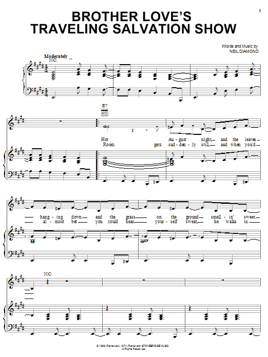Neil Diamond Brother Love's Traveling Salvation Show sheet music preview music notes and score for Piano, Vocal & Guitar (Right-Hand Melody) including 7 page(s)
