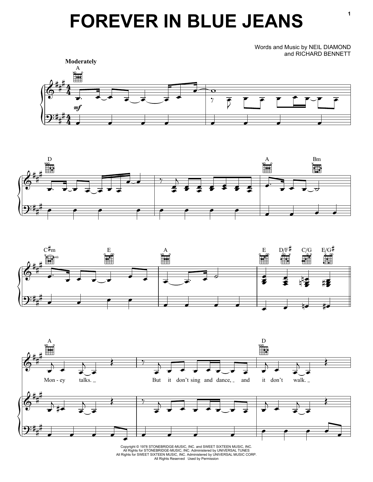 Download Neil Diamond  Sheet Music and learn how to play Piano, Vocal & Guitar PDF score in minutes