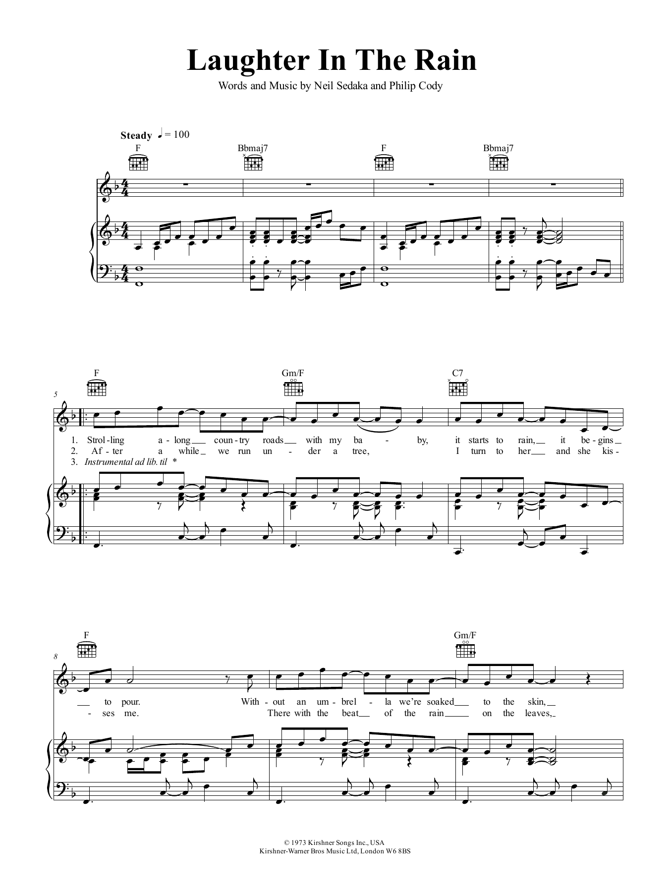Learn to play Neil Sedaka Laughter In The Rain sheet music for Piano, Vocal & Guitar (Right-Hand Melody) in minutes. Neil Sedaka Laughter In The Rain sheet music preview music notes and score for Piano, Vocal & Guitar (Right-Hand Melody) including 2 page(s)
