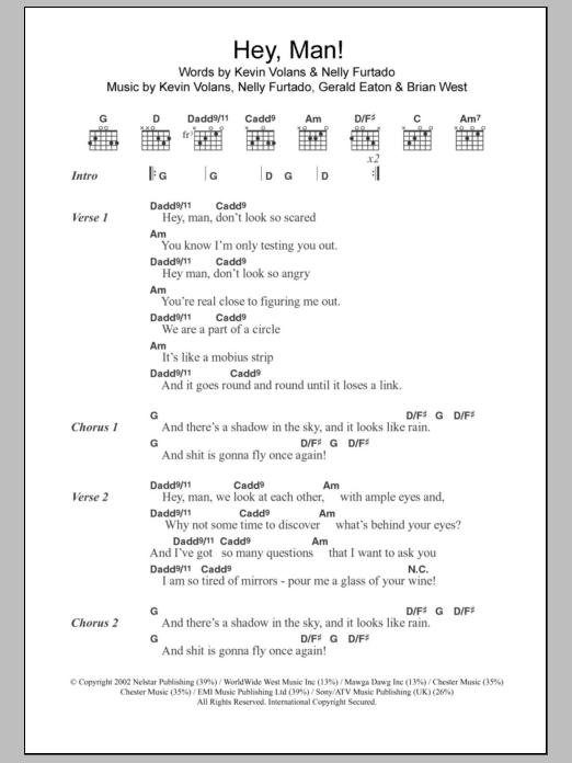 Nelly Furtado Hey, Man! sheet music, chords, lyrics - Printable PDF for Lyrics & Chords