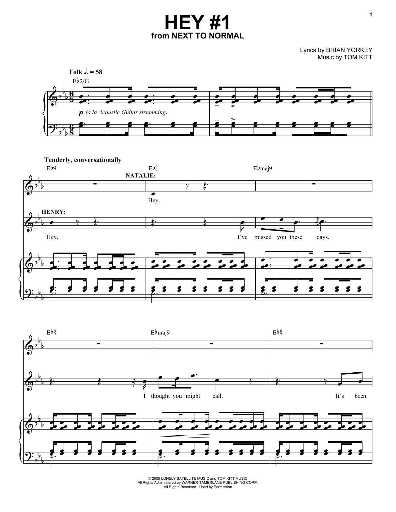 Next to Normal Cast Hey #1 (from Next to Normal) sheet music, chords, lyrics - Printable PDF for Piano & Vocal
