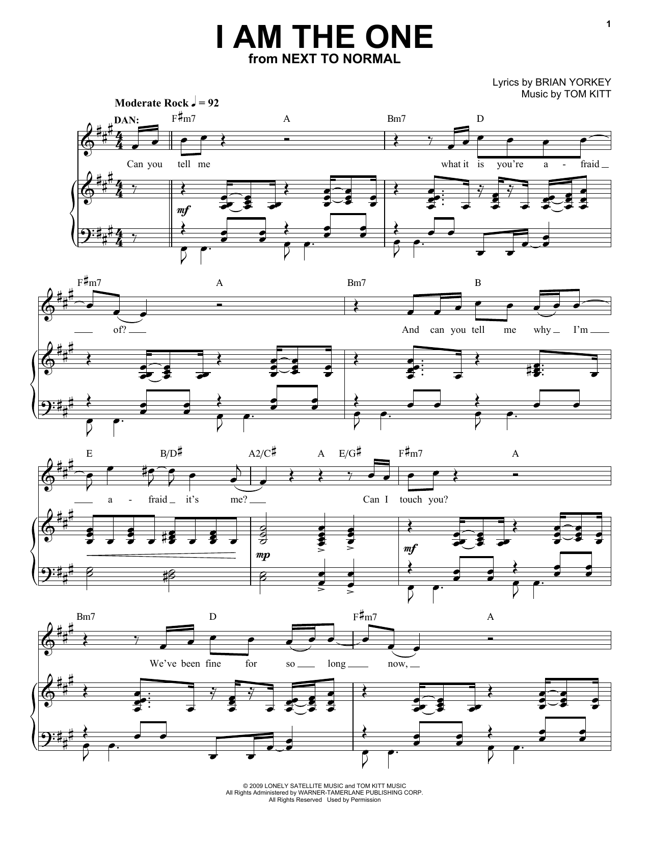 Next to Normal Cast I Am The One (from Next to Normal) sheet music, chords, lyrics - Printable PDF for Piano & Vocal