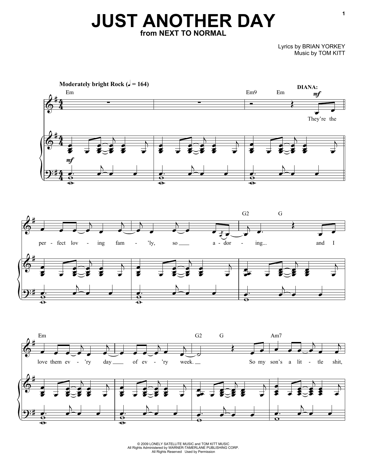 Next to Normal Cast Just Another Day (from Next to Normal) sheet music, chords, lyrics - Printable PDF for Piano & Vocal