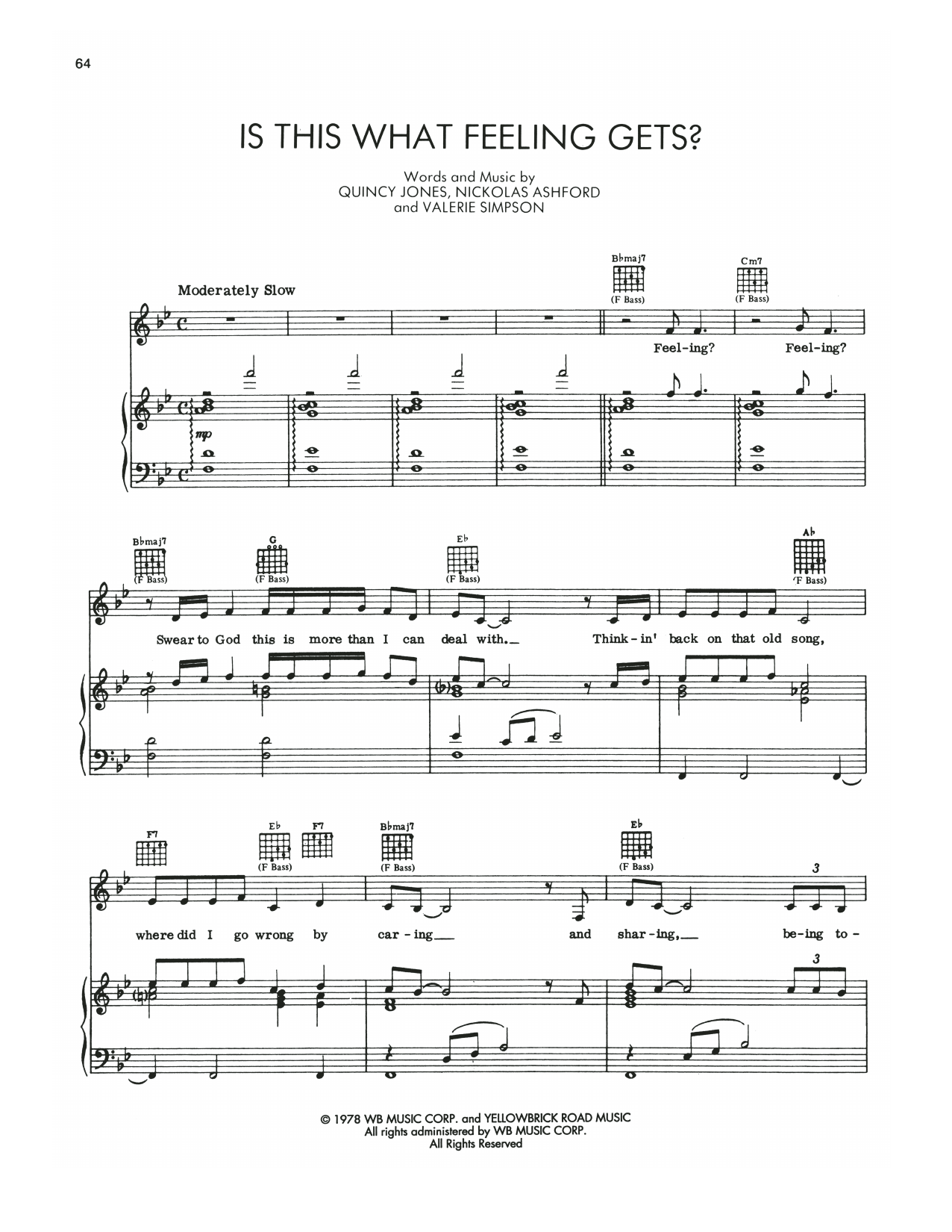 Nicholas Ashford and Quincy Jones Is This What Feeling Gets? (Dorothy's Theme) (from The Wiz) sheet music, chords, lyrics - Printable PDF for Piano, Vocal & Guitar Chords (Right-Hand Melody)