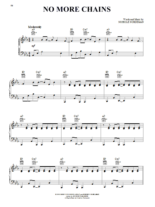 Nichole Nordeman No More Chains sheet music, chords, lyrics - Printable PDF for Piano, Vocal & Guitar (Right-Hand Melody)