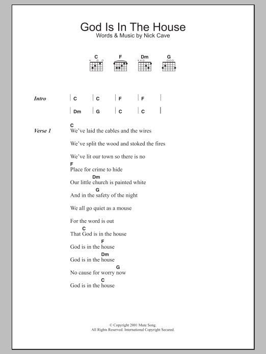 Nick Cave God Is In The House sheet music preview music notes and score for Lyrics & Chords including 4 page(s)
