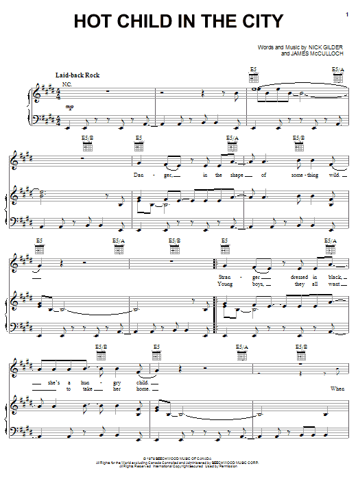Learn to play Nick Gilder Hot Child In The City sheet music for Piano, Vocal & Guitar (Right-Hand Melody) in minutes. Nick Gilder Hot Child In The City sheet music preview music notes and score for Piano, Vocal & Guitar (Right-Hand Melody) including 6 page(s)