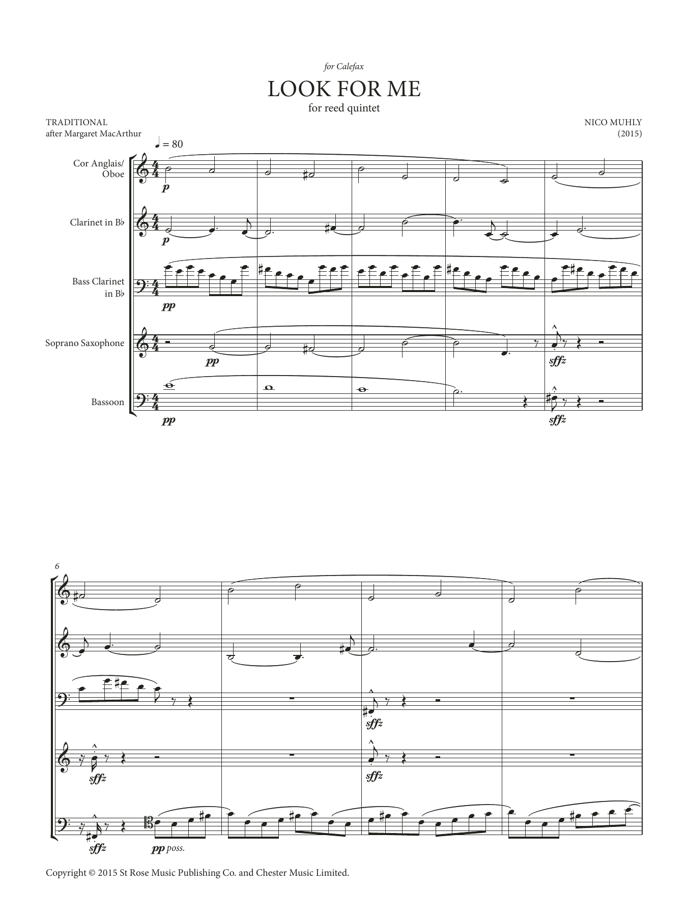 Nico Muhly Look For Me (for reed quintet) sheet music, chords, lyrics - Printable PDF for Chamber Group