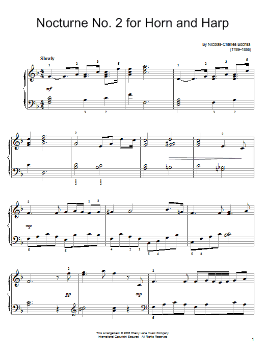 Robert Nicolas-Charles Bochsa Nocture No. 2 for Horn and Harp sheet music, chords, lyrics - Printable PDF for Easy Piano