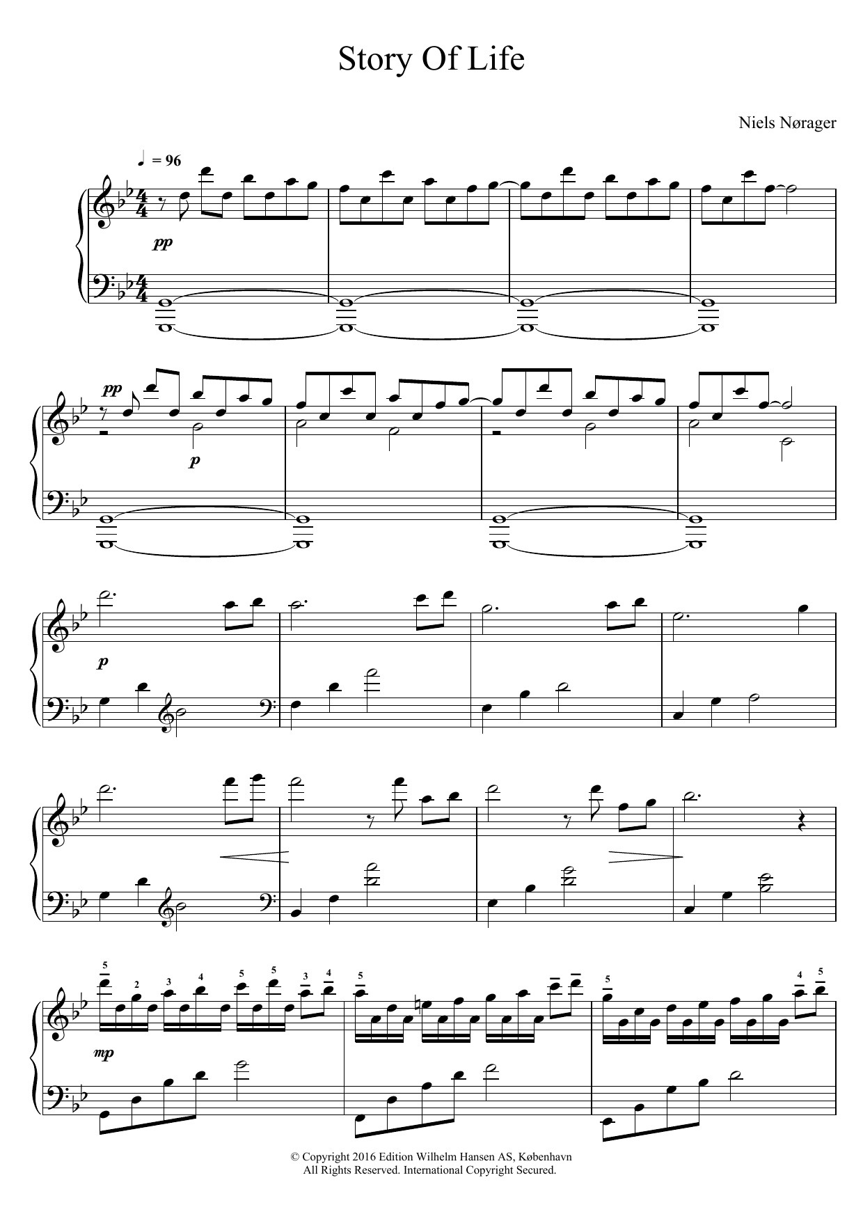 Niels Nørager Story Of Life sheet music, chords, lyrics - Printable PDF for Piano