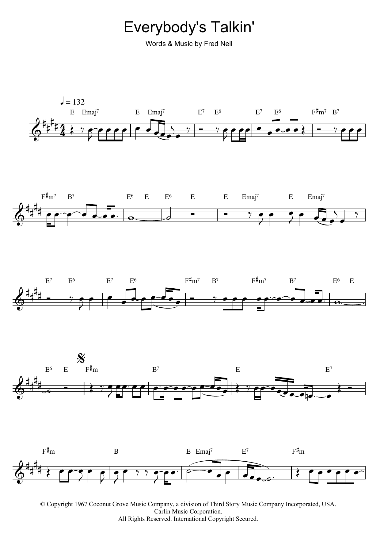 Learn to play Nilsson Everybody's Talkin' sheet music for Beginner Piano in minutes. Nilsson Everybody's Talkin' sheet music preview music notes and score for Beginner Piano including 2 page(s)
