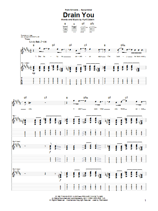 Learn to play Nirvana Drain You sheet music for Bass Guitar Tab in minutes. Nirvana Drain You sheet music preview music notes and score for Bass Guitar Tab including 4 page(s)