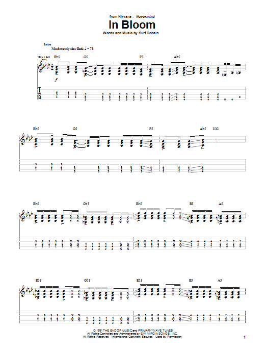 Learn to play Nirvana In Bloom sheet music for Bass Guitar Tab in minutes. Nirvana In Bloom sheet music preview music notes and score for Bass Guitar Tab including 5 page(s)