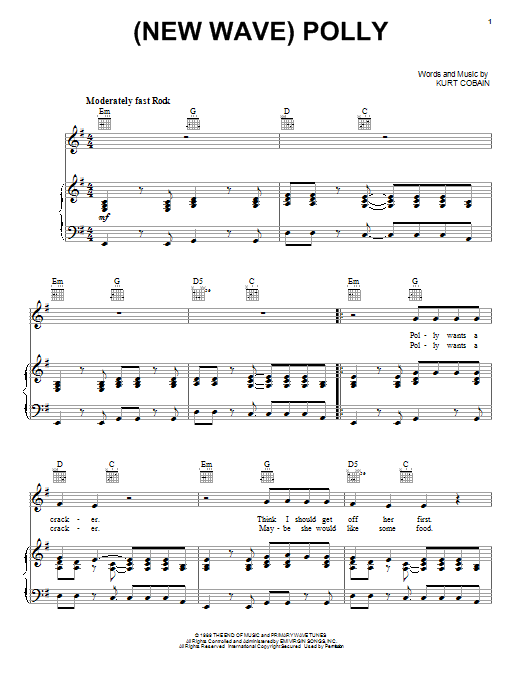 Download Nirvana (New Wave) Polly sheet music notes and chords for Piano, Vocal & Guitar (Right-Hand Melody) - Download Printable PDF and start playing in minutes.